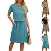 Женские летние платья Модные с коротким рукавом с круглым вырезом Футболка Сарафаны Повседневные с поясом на завязках С карманами