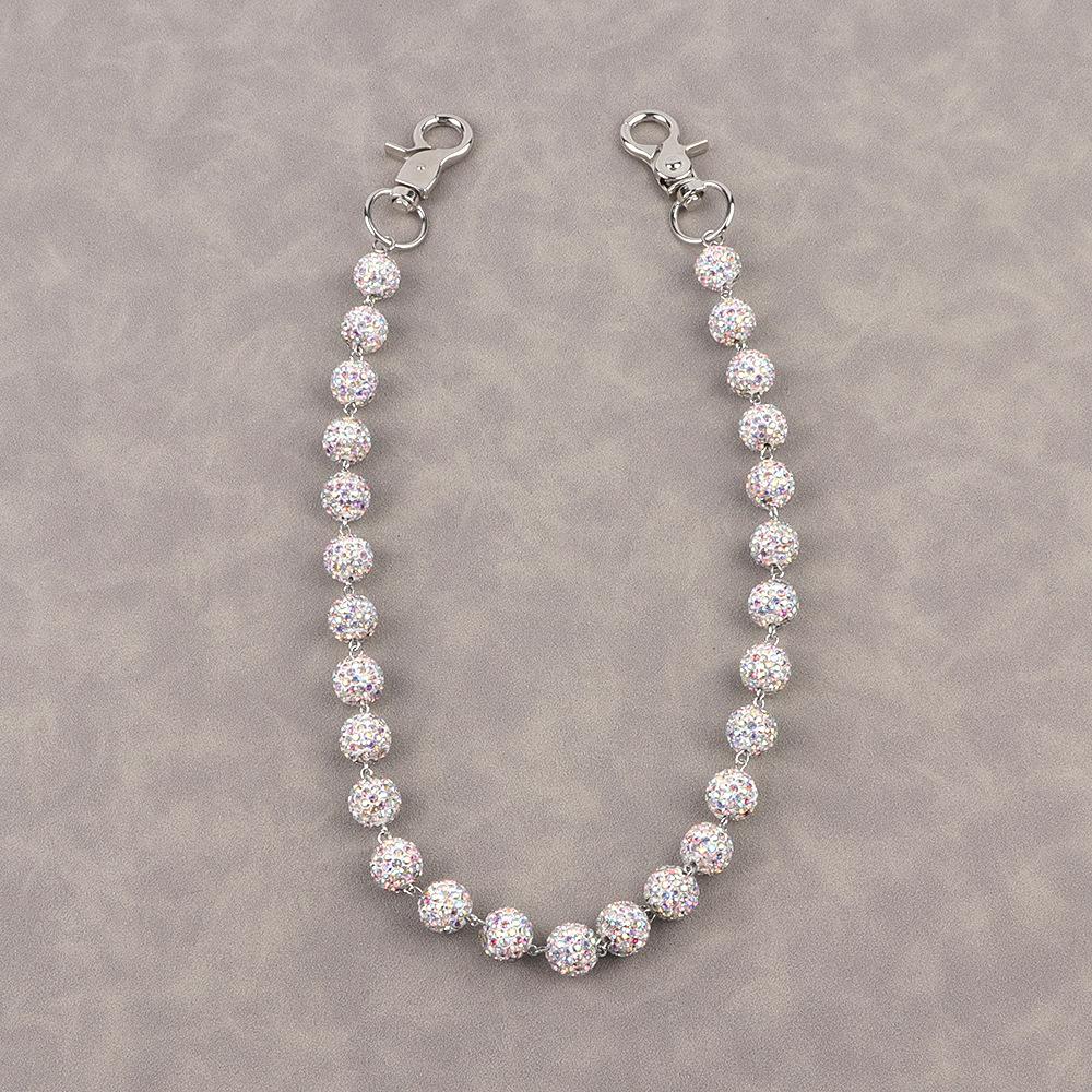 Hiphop Rhinestone Beads Belt Chains Fashion Body Jewelry 12mm Disco Ball Beaded Pocket Belt Key Chains for Women Men Waist Chain