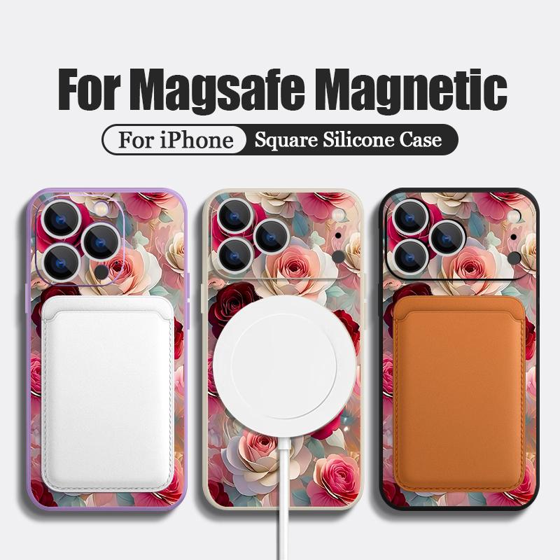 Чехол для iPhone 17 Pro Max Масляная живопись Розы Магнитный для Magsafe Силиконовый чехол для iPhone 16 Pro Max Funda iPhone 15 14 13 12 11 16E
