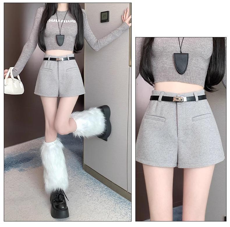 High-Waisted Women's Woolen A-Line Shorts - 2026 Autumn/Winter Collection, Fashionable Wide-Leg Bootcut Style.