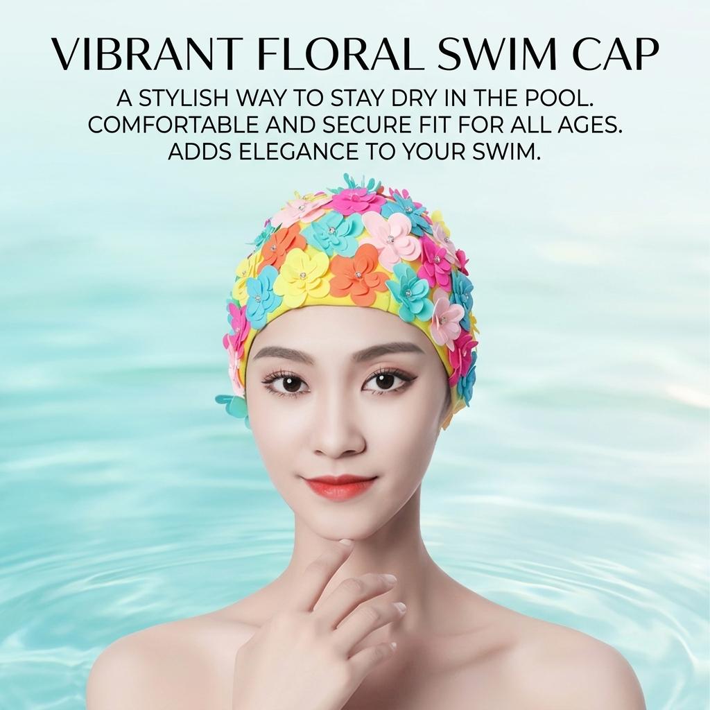Women Diamond-Pattern Swim Cap Hand-made 3D Sewing for Hot Spring Swimming
