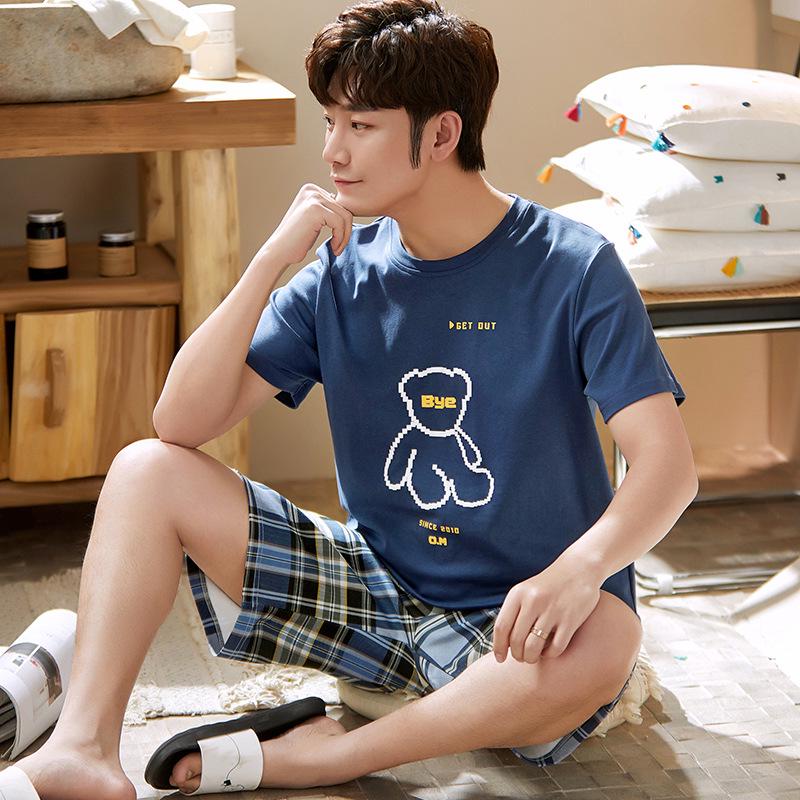 Мужской летний пижамный комплект из хлопка с рисунком – рубашка с короткими рукавами и шорты (2025)