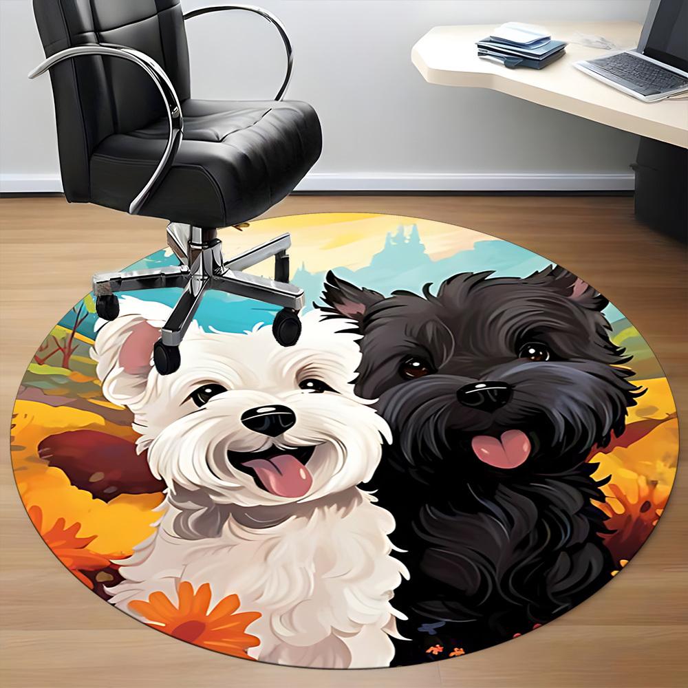 1PC Puppies Flowers Office Round Area Rug, Mat Suitable ForOffice, Under Office Chairs Bedroom Living Room Home Decor, Room Deco