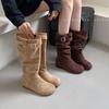 Inner Height Increase Small Suede Stacking Boots Medium Tube Knight Boots Women's Shoes 2025 New Autumn and Winter Medium Tube Boots Children