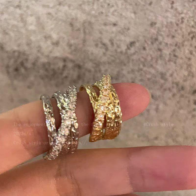Многослойное открытое кольцо с цирконами кольцо на указательный палец преувеличенная индивидуальность парное кольцо