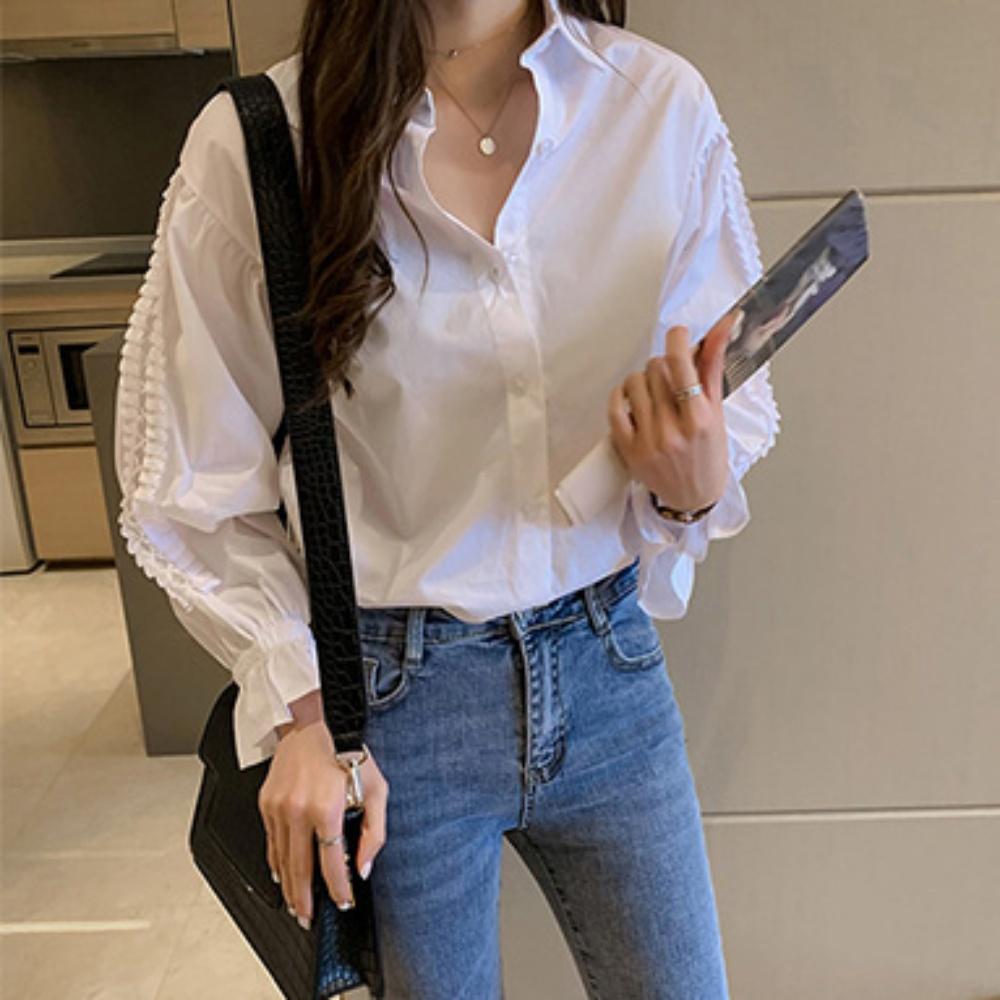 Pleated Sleeve White Shirt