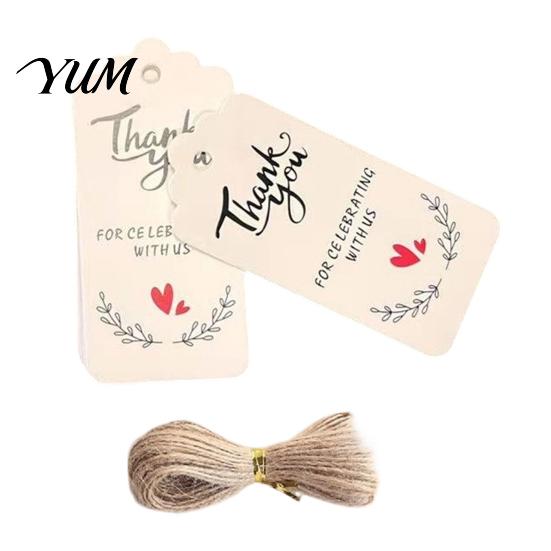 Blank Tags for Writing 100Pcs Paper Thank You with String, Rectangular Gift Tags, Pre-Punched Decorative Labels Wedding Favors Hole Hanging Party and
