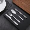 4Pcs/Set Travel Camping Cutlery Set Portable Tableware Stainless Steel Chopsticks Spoon Fork Steak Knife with Storage Case