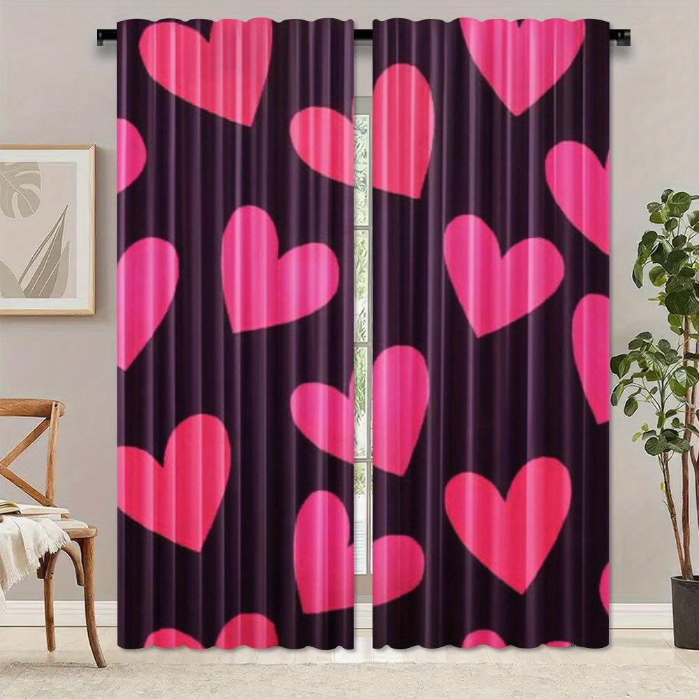 2pcs Elegant Heartbeat Pattern Curtains - Dark Purple Polyester Light Filtering, Rod Pocket Design for Living Room, Bedroom, or