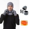 Yousheng 3Pcs/Set Winter Hat Scarf Gloves Set Solid Color Windproof Brimless Hat Neck Warmer Touch Screen Gloves Set