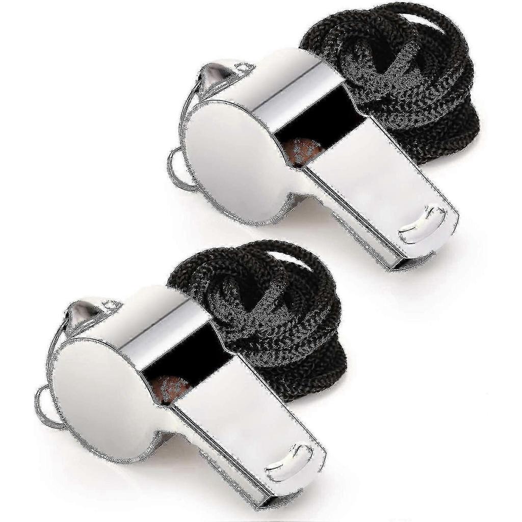 2pcs Whistle, Stainless Steel Super Loud Sports Whistle With Lanyard - RIpj