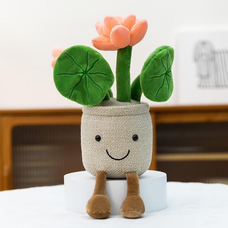 New ins lotus potted doll cute plush toy green plant flower throw pillow creative home flower ornament