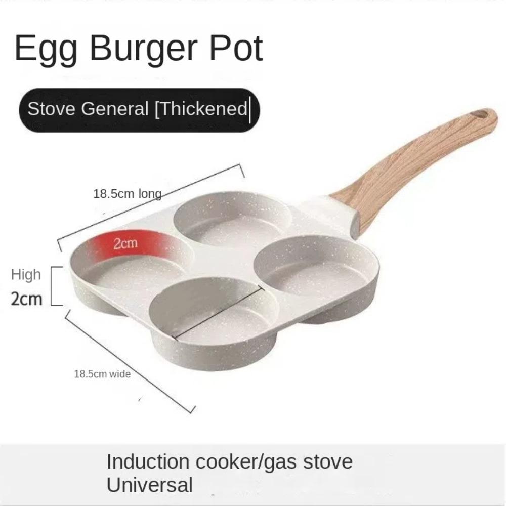 Сковорода для яиц с антипригарным покрытием, деревянная ручка, сковорода для омлета с четырьмя отверстиями, кастрюля для блинов и завтрака, кухонные принадлежности