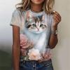 Flower Cat Pattern T-Shirt Women Colorful Animal 3D Printed T Shirts Summer Casual Harajuku Loose Tops Short Sleeves O-Neck Tees