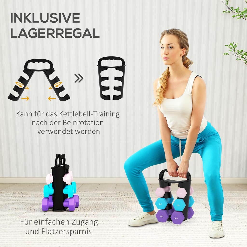 Dumbbells Set with Storage Rack, 2 x 1kg, 2 x 2kg, 2 x 3kg, Pink