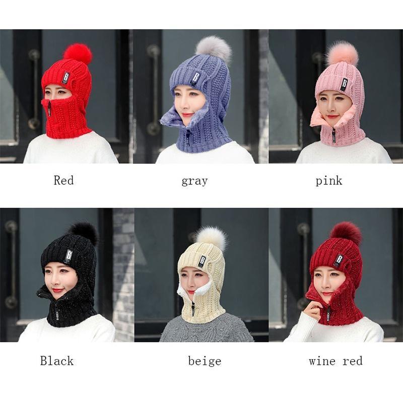 Женская шерстяная вязаная шапка, комплекты лыжных шапок для женщин, ветрозащитная зимняя уличная вязаная теплая толстая сиамская шапка с воротником, теплая шапка