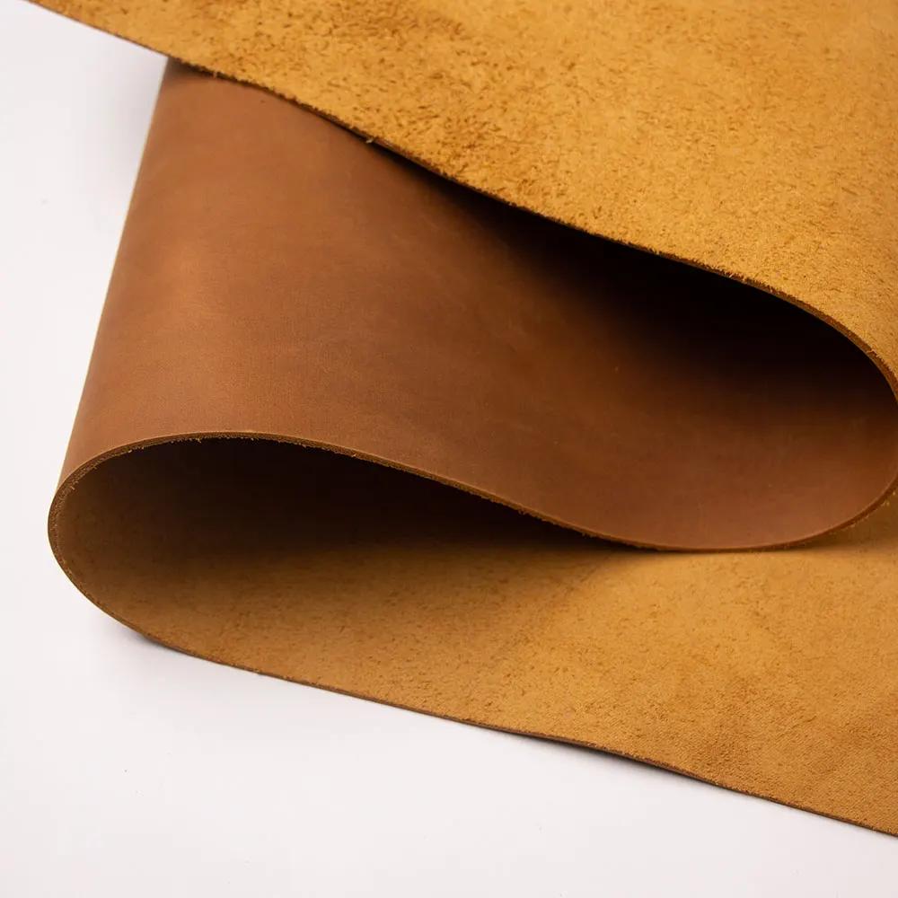 Top Quality Tanned Leather Piece DIY Genuine Leather Material Full Grain Cowhide Yellow Brown Leather Piece Leathercraft