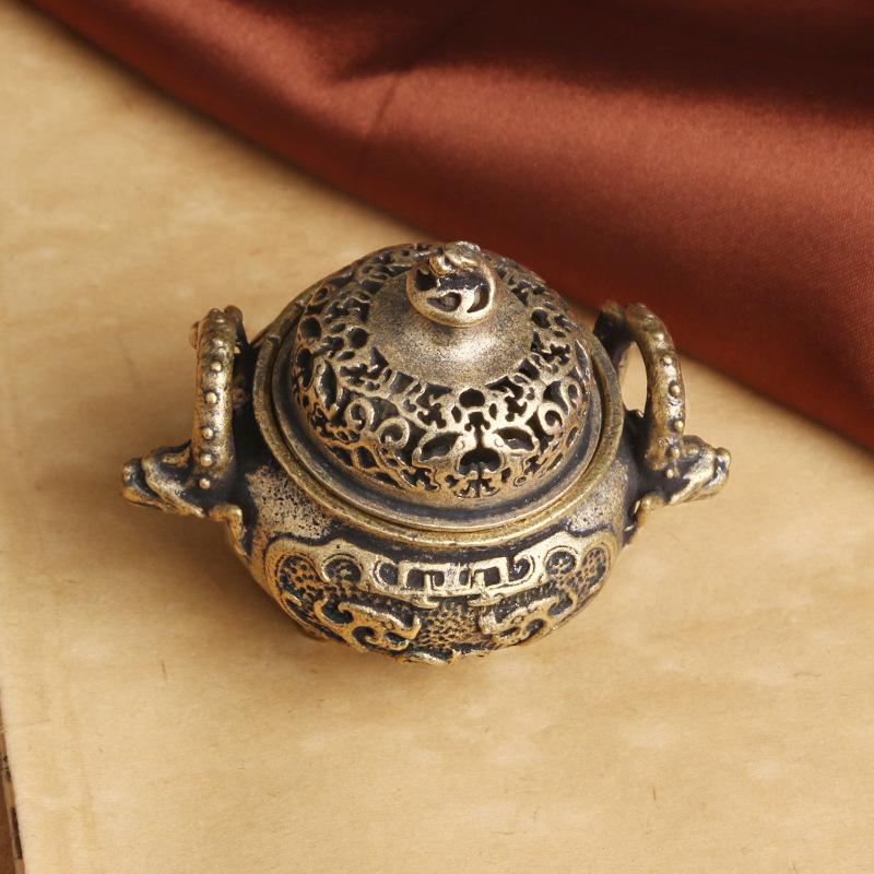 Латунная Антикварная Стиль Чилонг Сандаловая Благовонница Домашний Декор Двойной Дракон Треногий Котел Фэн-шуй Орнамент Оптом