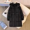 Черная куртка-пуховик с капюшоном женская зимняя новая большого размера fat mm длинная куртка до колена