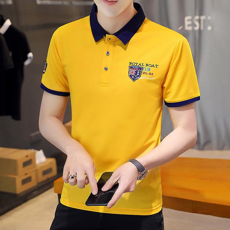 Летняя мужская футболка с коротким рукавом, рубашка поло, футболка с коротким рукавом с вышивкой и лацканами