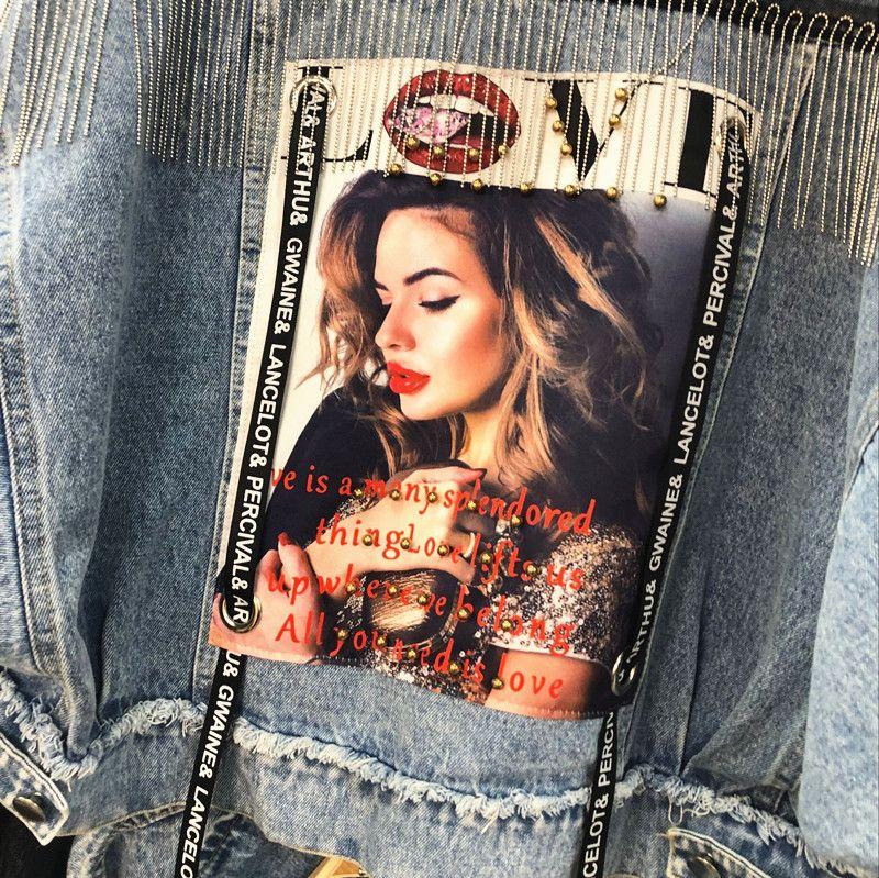 Красивейшая джинсовая куртка с принтом из бисера, женская универсальная студенческая куртка, свободный топ с кисточками, весенняя корейская женская одежда