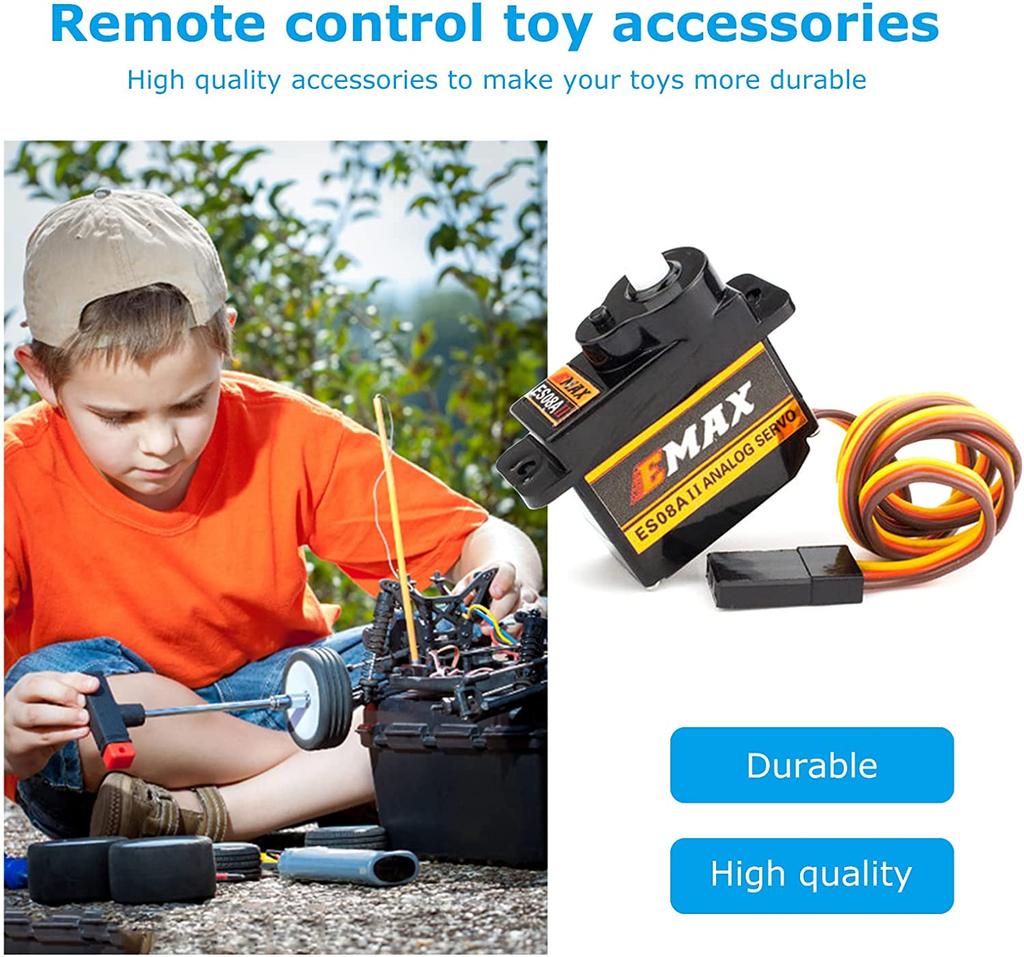 EMAX ES08A II Analog Servo 8.6g | Plastic Gears | 15T Horn Mount Kit | Compatible with Axial SCX24 RC | Aluminum Alloy, 23x11.5x24 Mm