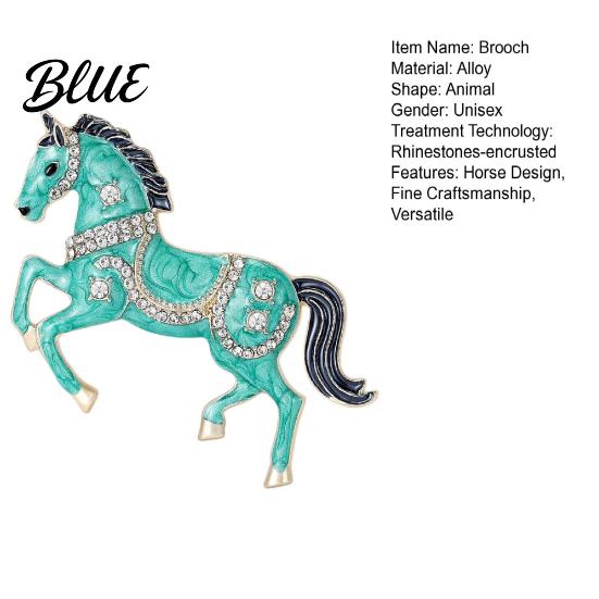 Unisex Brooch Pin Galloping Horse Enamel Rhinestones Studded Sophisticated Chinese