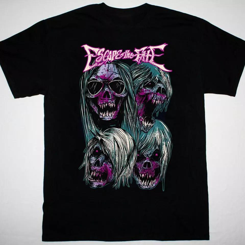 Популярная группа Escape The Fate Четыре Черепа Черная Хлопковая Полноразмерная S-5XL SS Унисекс Футболка