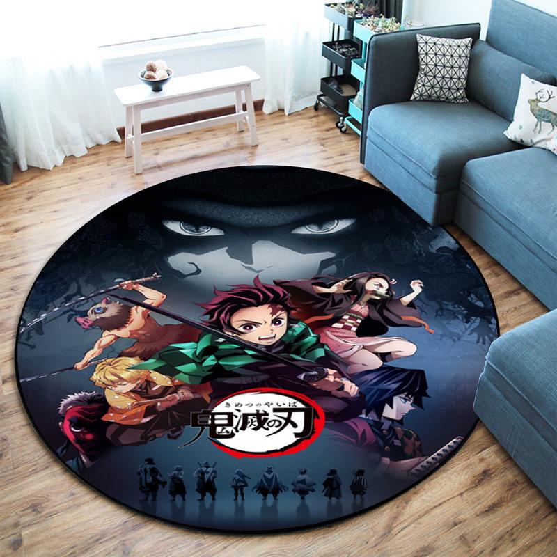 Classic Japanese-style cartoon Demon Slayer round rug, home soft decorative anti-slip yoga mat and chair mat, outdoor floor mat carpet K7