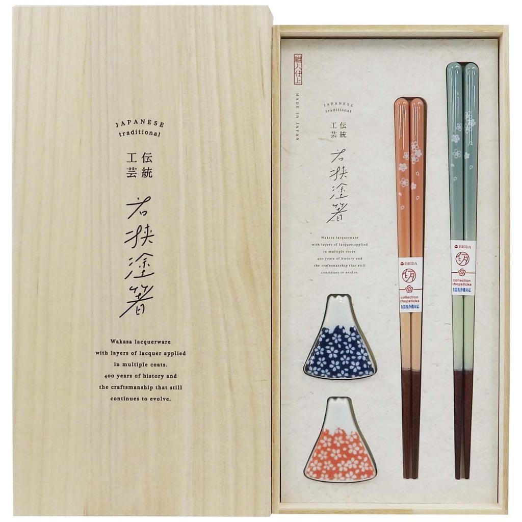 Ishida Couple Chopsticks with Fujimi Cherry Blossom Design, Dishwasher Safe, Non-Slip, In Paulownia Wood Box, 63187, Made In Japan