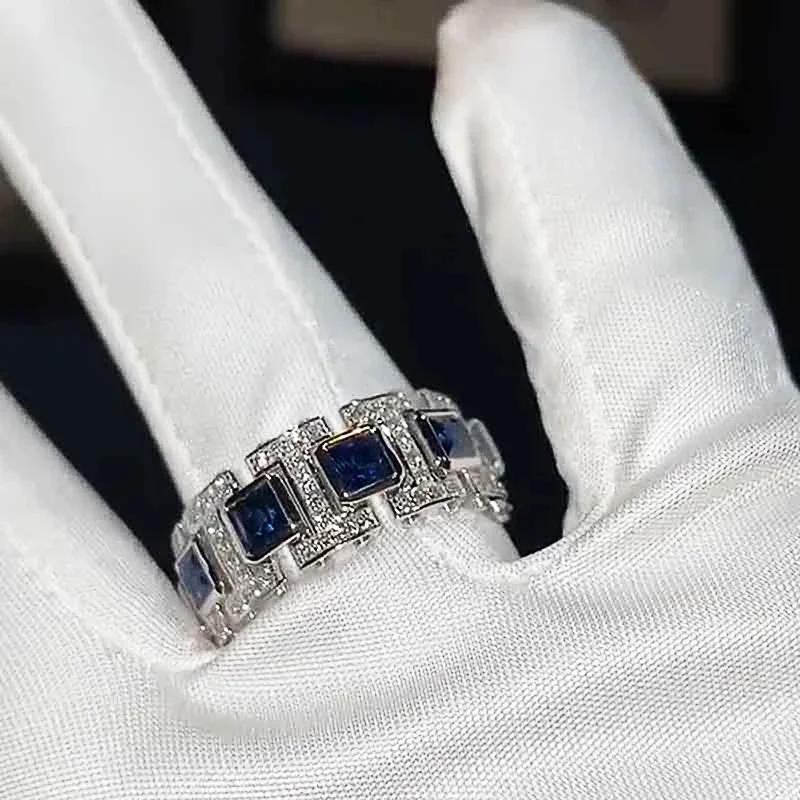 Роскошные блестящие синие кольца с кубическим цирконием для женщин, креативный свежий стиль, аксессуары для пальцев, изящные шармы, свадебные украшения