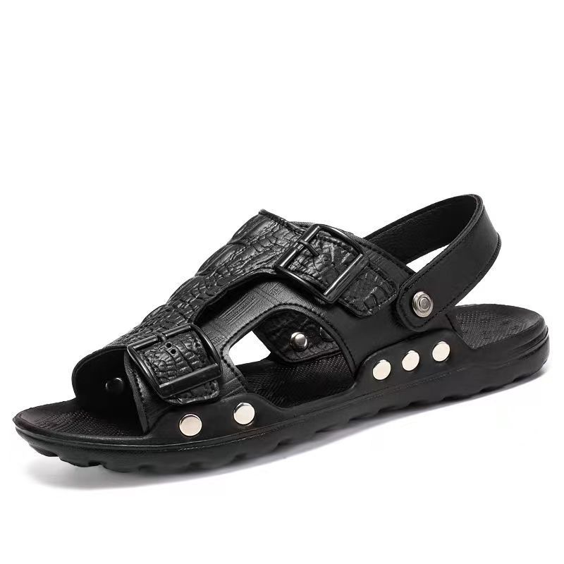 Летние мужские сандалии с открытым носком, дышащая и удобная пляжная обувь, повседневные тапочки для вождения и ленивого отдыха