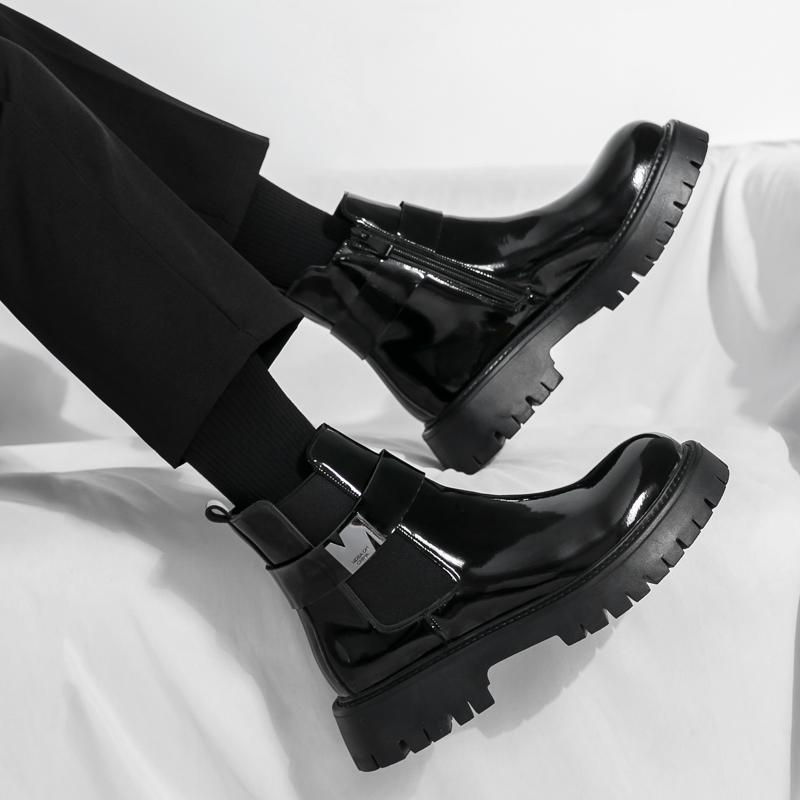 Модные высококачественные мужские ботинки из лакированной кожи с блестящей поверхностью, удобной толстой подошвой и высоким голенищем, модный бренд, мужские ботинки челси с защитой от скольжения