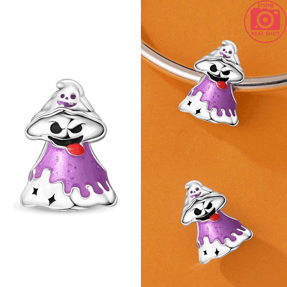 Оригинальный медный кулон в виде светящейся головы скелета на Хэллоуин, тыква, фиолетовая магическая шляпа, бусины, подходит для браслета, ювелирный подарок для женщин