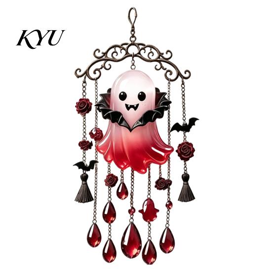Window Hanging Decoration Halloween Ghost Wind Chime Decoration, Vintage Sun Catcher with Faux Crystal Party Supplies Drops Tassels, Acrylic Ornament