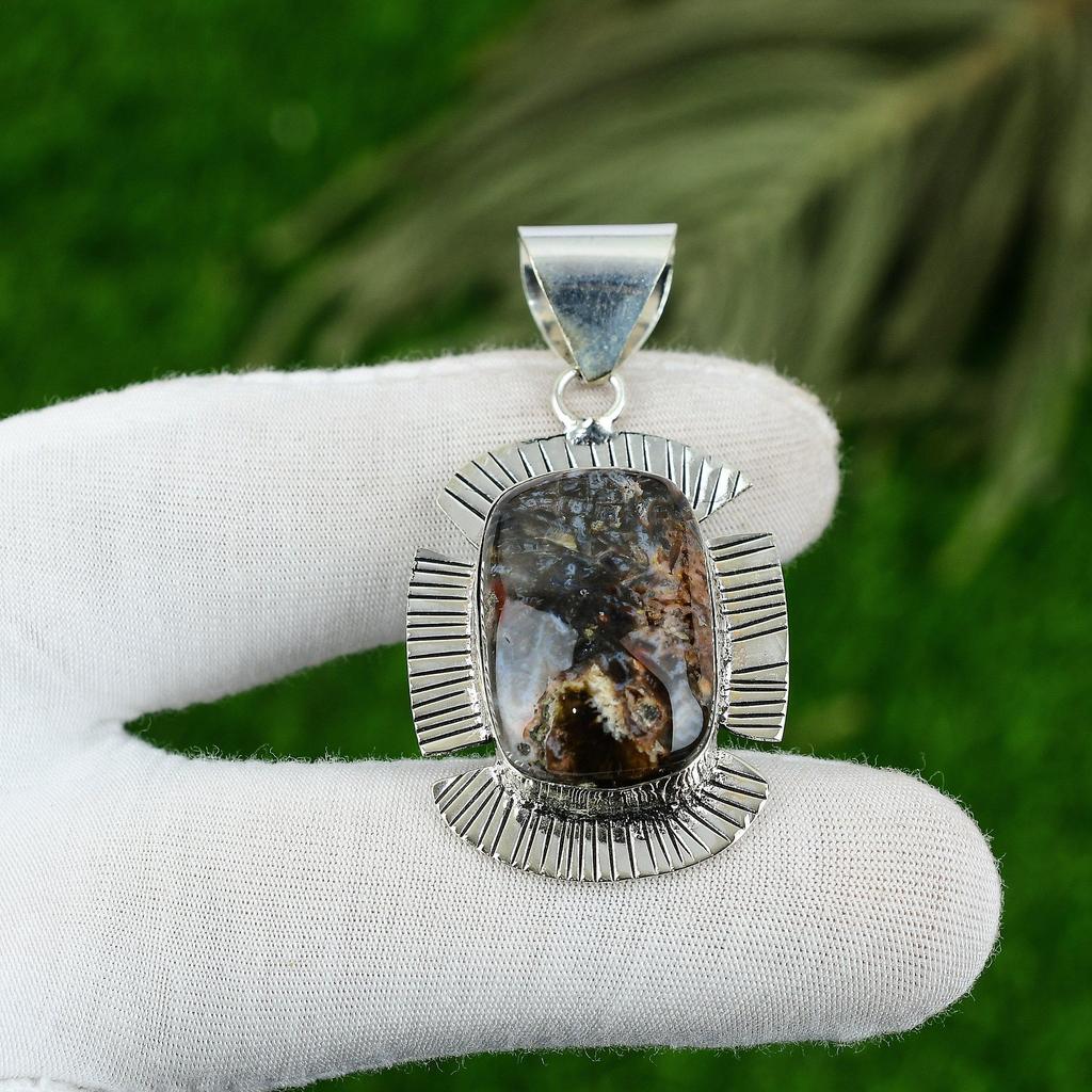 Radiant Natural Stick Agate Daughter Wedding Bezel Birthday Pendant 925 Silver