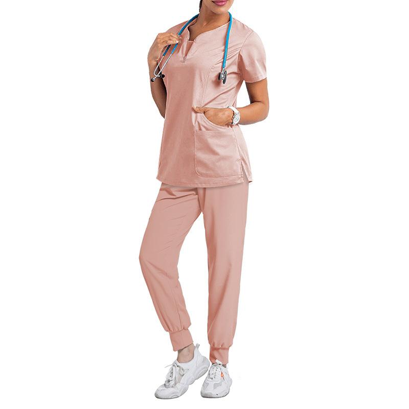 Two Piece Womens Ladies Short Sleeve Nurse Scrub Tops T-Shirt+Pants Sets Hospital Medical Nursing Uniform Outfits