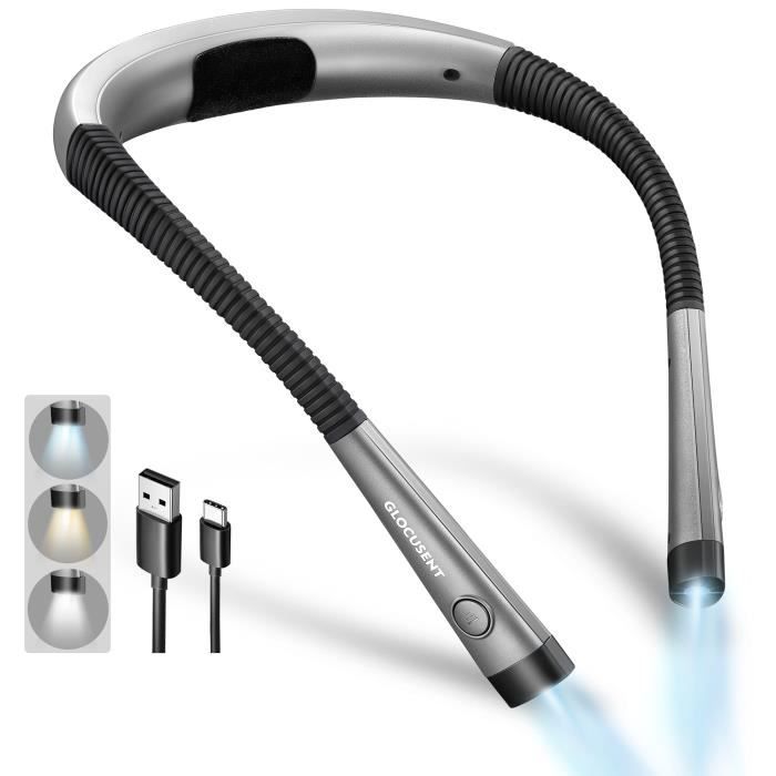 Lampe de lecture - Glocusent - Rechargeable - 3 Couleurs - 6 Niveaux de Luminosité - Flexible
