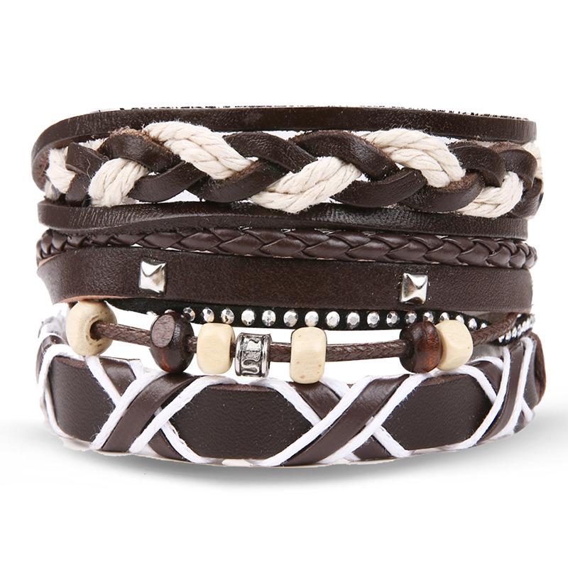 Batman Vintage Rope and Beads Multi-Layer Leather Bracelet Set for Men