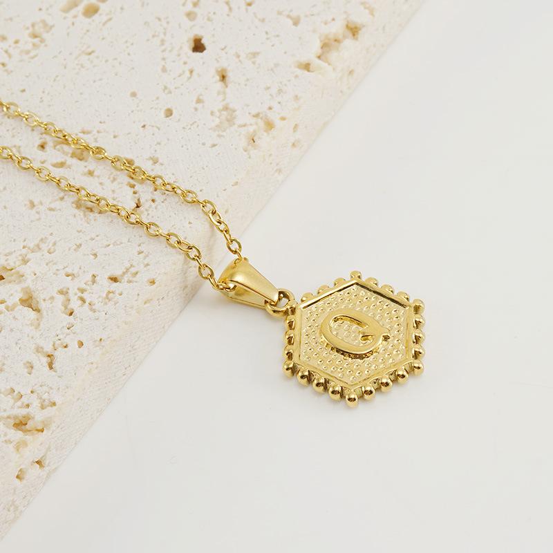 New Fashion Titanium Steel Hexagonal Letter Pendant Stainless Steel 26 English Letter Necklace Female