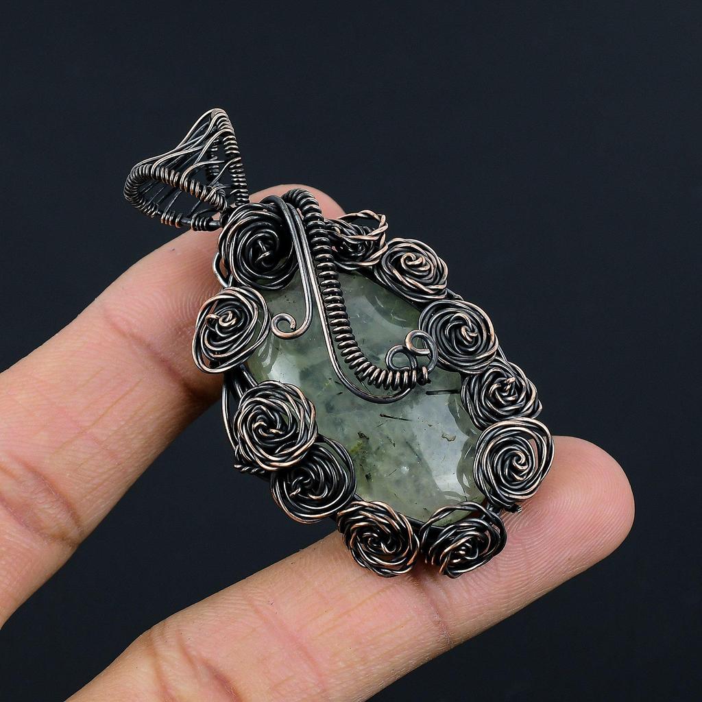 Prehnite Jewelry, 999 Copper Wire Wrapped Pendant Handmade Gemstone Jewelry, Gifts For Wife Brand New Pendant