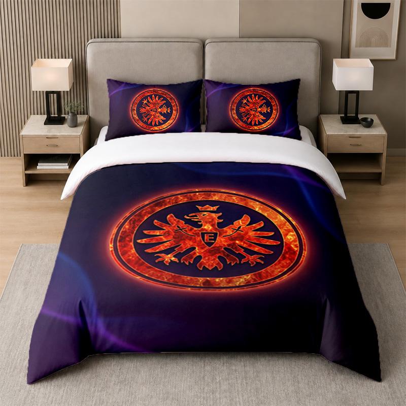3Pcs Bedding SetEintracht Frankfurt Football Soft Bed Sheet and Two Pillowcases Home Bedroom Decor