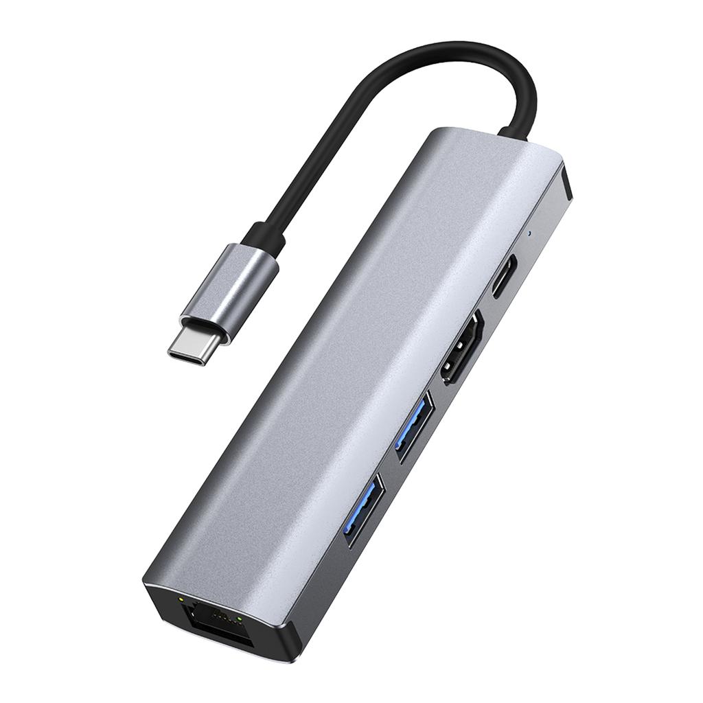 5-в-1 TYPE-C на USB3.0*1+USB2.0*1+PD100W/USB-C Data+HDMI+100M Сетевая карта ПК