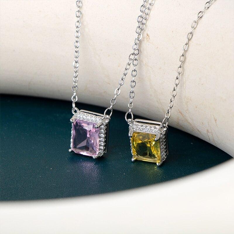 BELLA BOX Ярко-розовый/желтый кулон с фианитом, ожерелье для женщин, серебряный цвет, О-цепочка, модные нежные аксессуары для вечеринок для девочек, ювелирные изделия
