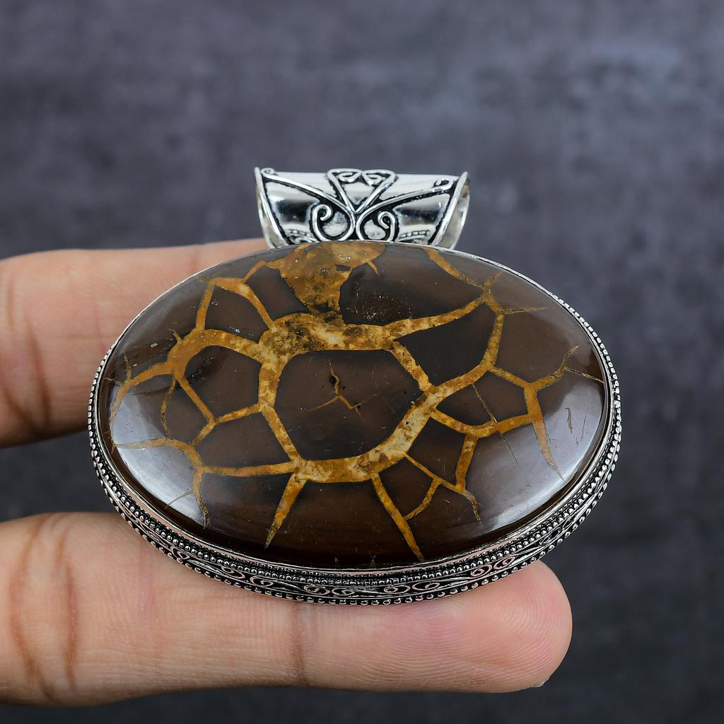 Подвеска из натурального камня с трещинами в грязи ископаемого камня из стерлингового серебра 925 пробы 2,01 дюйма R7A06