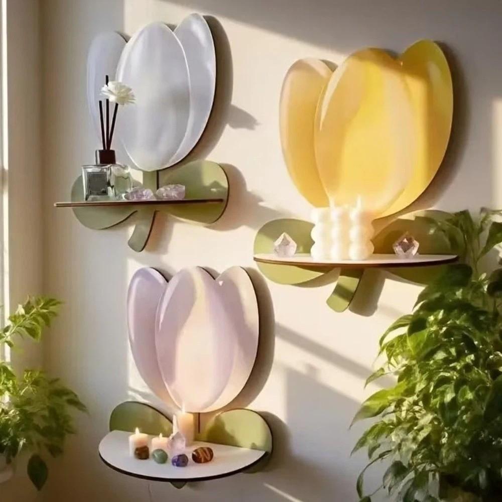Flower Shape Floating Storage Rack Wooden Display Shelf Wall Mounted Shelves Cafe Shop