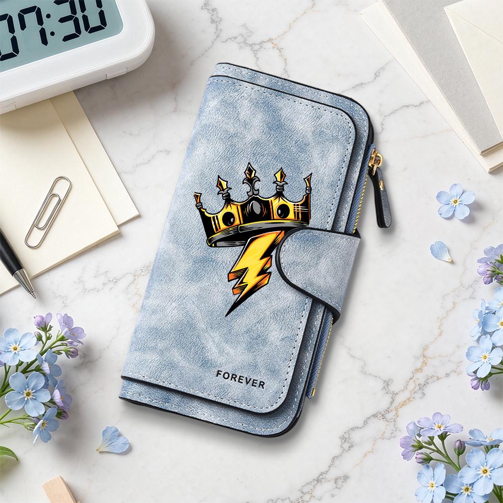 Стильный длинный кошелек с узором "Корона и Гром", винтажная ПУ-кожа, множество слотов для карт, повседневная кошелек-застежка-молния