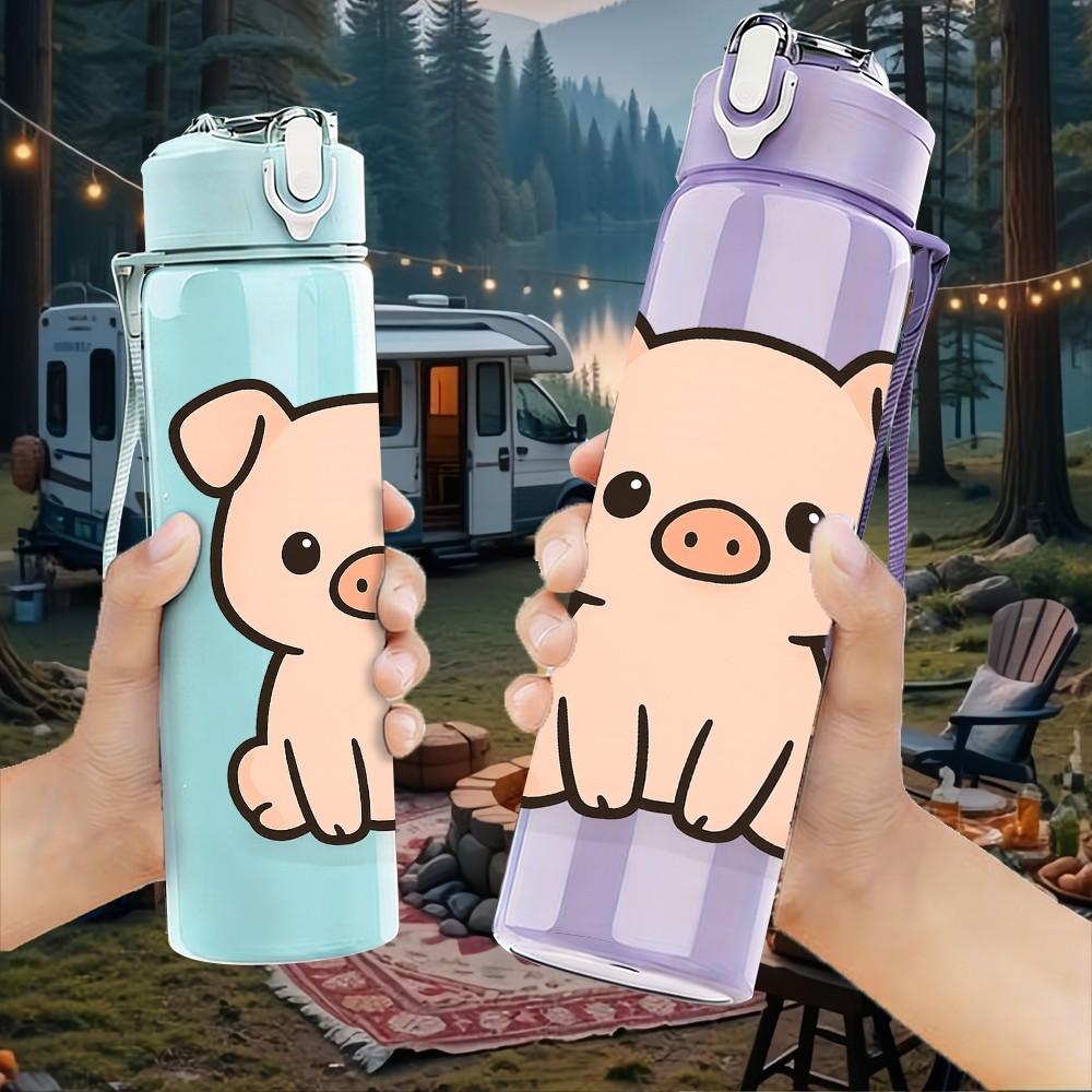 1PC Cute Little Pig Animal 750ml Color Plastic Sports Water Bottle Leakproof Flip Straw Lid Suitable for Sports Office Home Use
