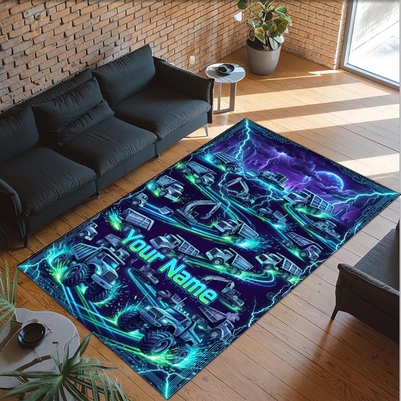 Truck Theme Crystal Velvet Rug Personalized Custom Name Text Soft Floor Mat Home Decor