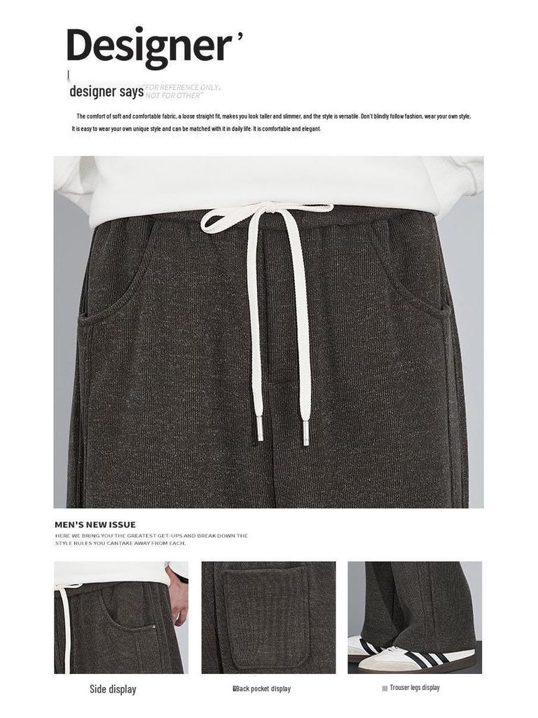 Мужские модные спортивные брюки свободного кроя на флисовой подкладке - осенне-зимние, прямого кроя, в стиле "папа"